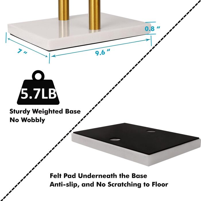 Підставка для рушників стояча, подвійна T-подібна, з основою з мармуровим дизайном, для ванної кімнати, 2-ярусна, з нержавіючої сталі (золоте покриття)