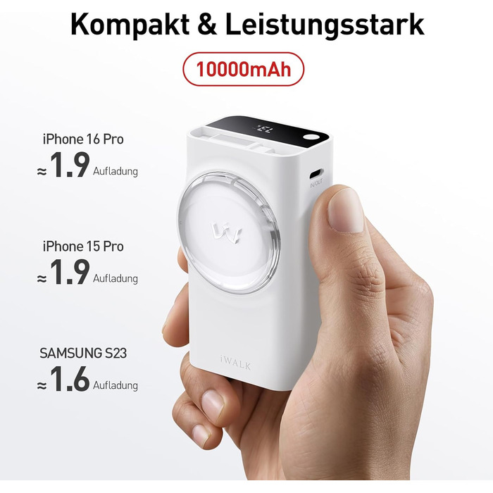 Power Bank iWALK 10000mAh з вбудованим кабелем USB-C (70см), 3 виходи, PD 30W, для iPhone, Samsung, Android, iPad
