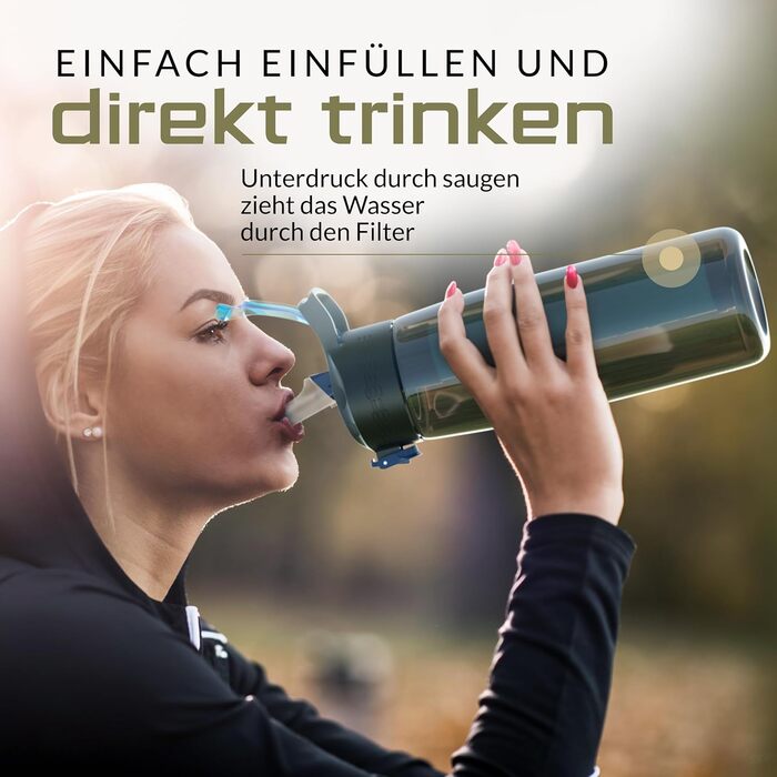 BERGKVIST® Outdoor Water Filter Bottle OBSIDIAN (650ml) with Compass - Filter Water Bottle for Clean Drinking Water - Water Purification for Camping, Prepper & Survival Gear (Black)