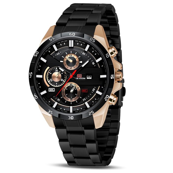 Годинник чоловічий OFFCUP з датою, кварцовий хронограф, водонепроникний, з нержавіючої сталі, для бізнесу та повсякденного носіння (рожеве золото/чорний)