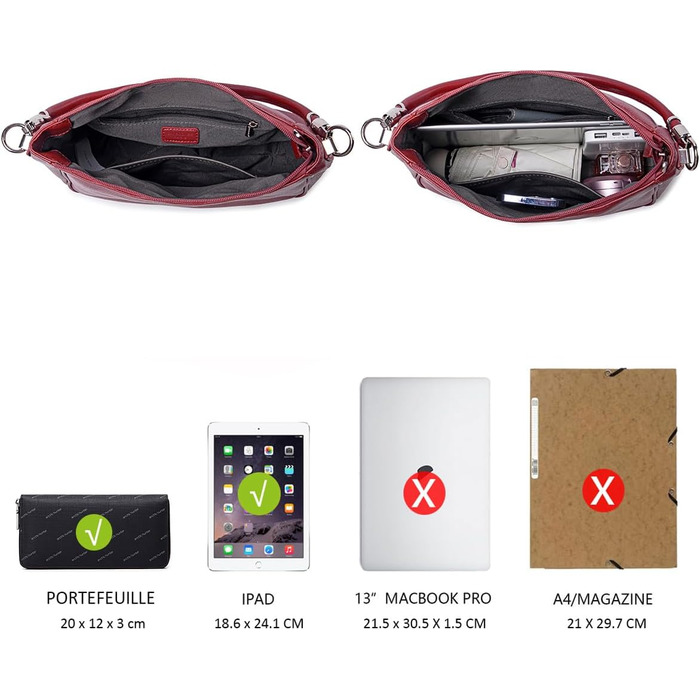 Сумка жіноча David Jones Hobo середнього розміру з м'якої PU шкіри бордового кольору. Шопер, сумка через плече з довгими ручками для повсякденного використання