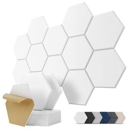 Акустичні гексагональні панелі самоклеючі для звукоізоляції, 12 шт, поглинач шуму для студії, вітальні, геймерської кімнати та офісу, 30 x 26 x 0,9 см (Білий)