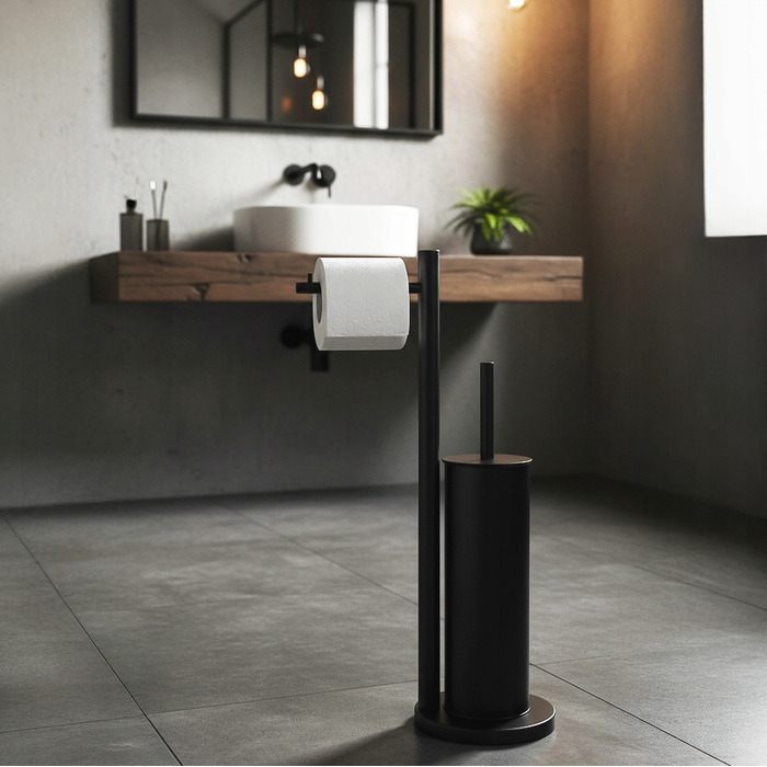 Тримач для туалетного паперу з підставкою для йоржика, чорний лофт, YOKA