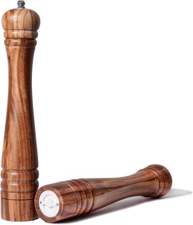 DeroTeno Salt and Pepper Mill Set, 2-Piece Spice Mill Set, Salt and Pepper Mills made of Acacia Wood with Ceramic Grinder, H 30 cm