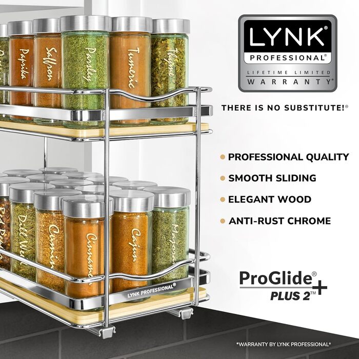 Висувна організація для спецій LYNK PROFESSIONAL® для шаф 26,4 см - двоярусна полиця для спецій з дерева та хрому, елітна модель