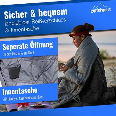 Сплячий мішок Gipfelsport Ultraleicht 4 сезони [-20°C до 15°C] | Чорний, ультралегкий, для трекінгу, кемпінгу та подорожей