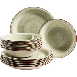 Набір тарілок MÄSER Bel Tempo II (12 шт.) – ручна робота, зелений, стеатит, на 6 осіб