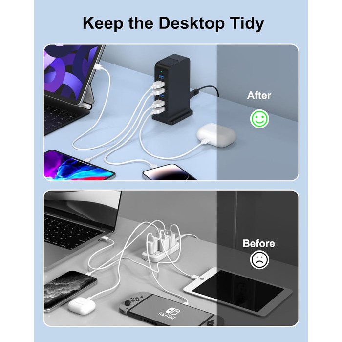 Зарядний пристрій USB мережевий 6 портів 25W для iPhone, Samsung, LG, Huawei та інших пристроїв (Чорний)