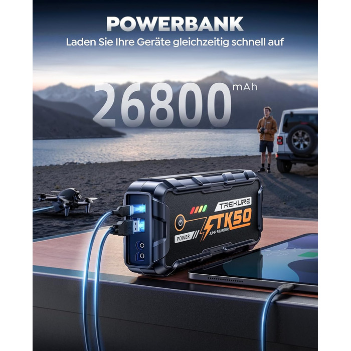 Powerbank для авто 8000A Starthilfe (бензин/дизель) 26800mAh з ліхтарем та USB
