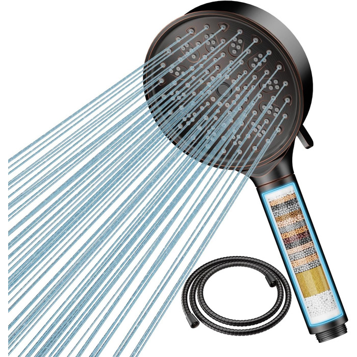 Cobbe Shower Head with Filter, High-Pressure Handheld Shower with Hose, 6 Spray Patterns Water-Saving Shower Head with 20-Layer Filtration, Shower for Hard Water, Residual Chlorine, Bacteria, Heavy Metals (Oil-Rubbed Bronze)
