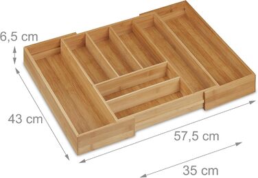 Relaxdays Cutlery Box Bamboo, Extendable, Cutlery Insert for Drawers, Drawer Insert HBT 6.5x57.5x43 cm, natural