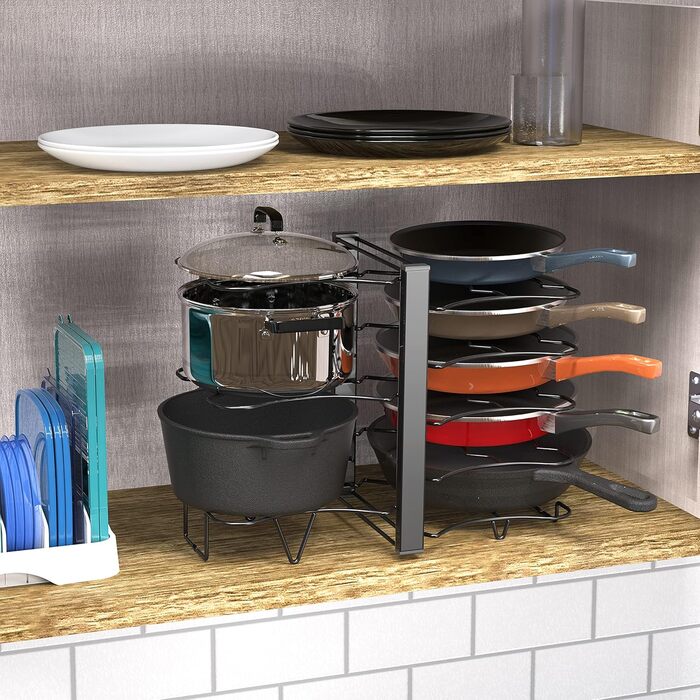 Організатор для каструль та сковорідок Simple Houseware з 8 відділеннями, регульована висота, чорний