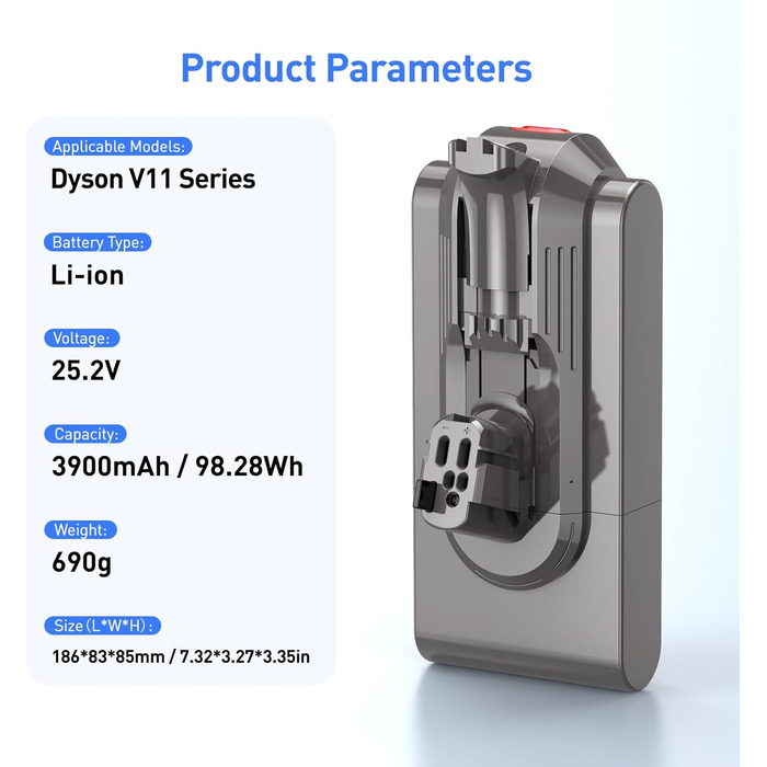 Акумулятор NASTIMA 25,2V 3900mAh Li-ion для пилососів Dyson V11, V15 (970425-01, 970938-01)