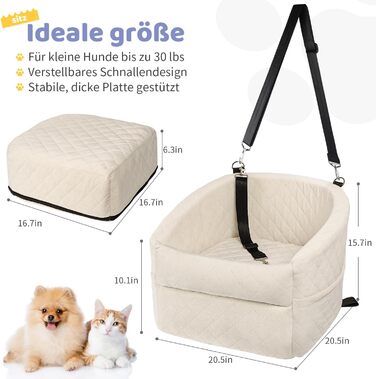 Автокрісло для собак GL GLENSLAVE: зручне та безпечне автокрісло для маленьких собак з підкладкою та сумкою для зберігання (Бежевий)