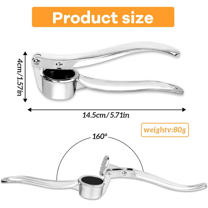 Пресс для часнику, подрібнювач часнику з нержавіючої сталі, придатний для миття в посудомийній машині, зручна ручка