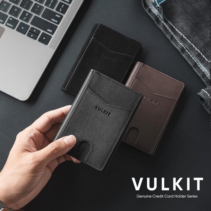 Чоловічий шкіряний картхолдер VULKIT з RFID захистом Nappa Espresso - 10 відділень для карт