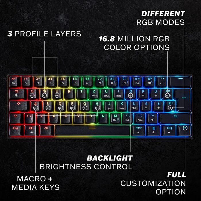 Механічна клавіатура HK Gaming GK61: 61 програмованих клавіш, RGB підсвітка, сумісна з Windows/Mac, QWERTY, Hotswap Gateron Optical Yellow Switches, чорний колір