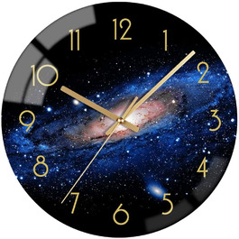 VIKMARI Glass Wall Clock Silent-Non Ticking Wand Clocks - Quality Quartz Battery-Operated Round 12 Inch (Night Sky Pattern)