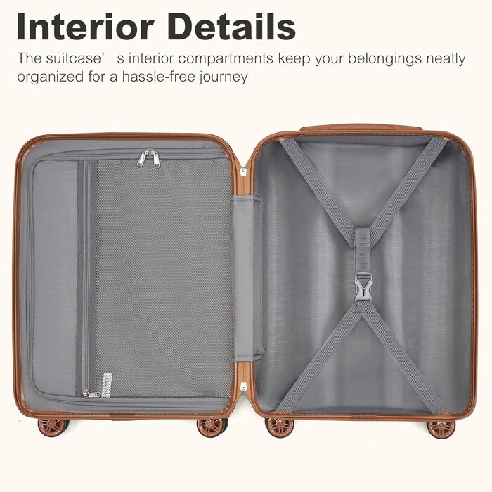 Набір валіз KONO (M, L, XL) з ABS+PC, 4 колеса, TSA-замок (кремовий/коричневий, темно-синій/коричневий)