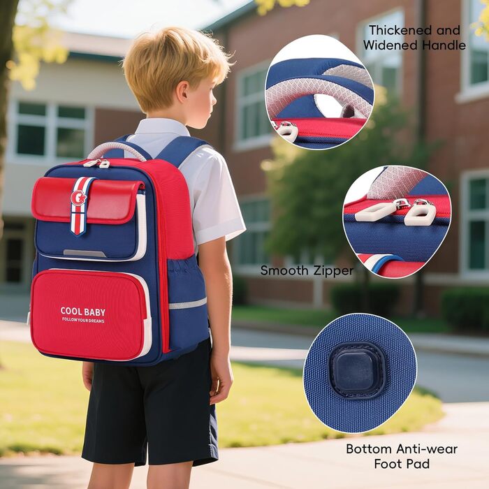 Шкільний рюкзак для дівчаток та хлопчиків, 1-4 клас, ергономічний, з нагрудним ременем, 2025, для дітей 6-10 років, знімний ремінь, світловідбиваючі елементи (червоний)