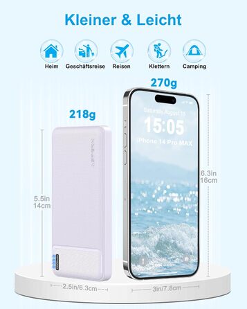 Power Bank AsperX 10000mAh 2 шт. Slim, портативний акумулятор USB-C для iPhone, iPad, Huawei, планшетів – блакитний + фіолетовий