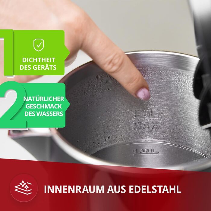 Електричний чайник MPM MCZ-120, 1.5L, з подвійними стінками, регулювання температури 40–100°C, нержавіюча сталь, 2200W, тихий, швидкий, сенсорне управління, легкий, елегантний, білий (чорний)