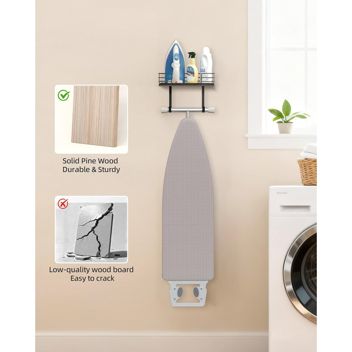 Настінна підставка для прасувальної дошки THYGIFTREE, сіра, з полицею для зберігання