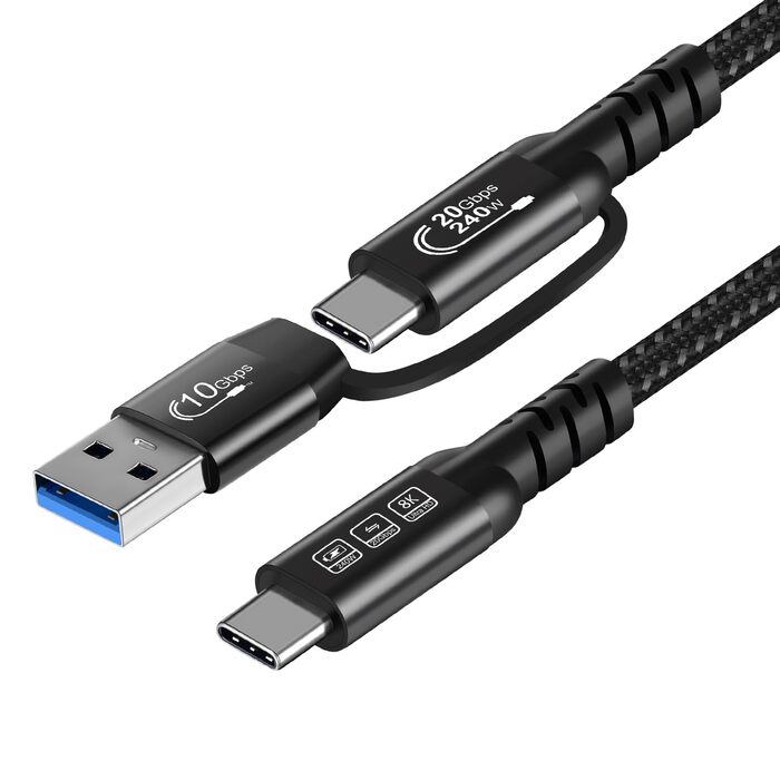 Кабель USB-C 200см: USB 3.2 Gen 2x2, 20 Гбіт/с, 5A/240W, PD3.1, 8K@60Hz, Thunderbolt 3/4, сумісний з MacBook Pro, Samsung