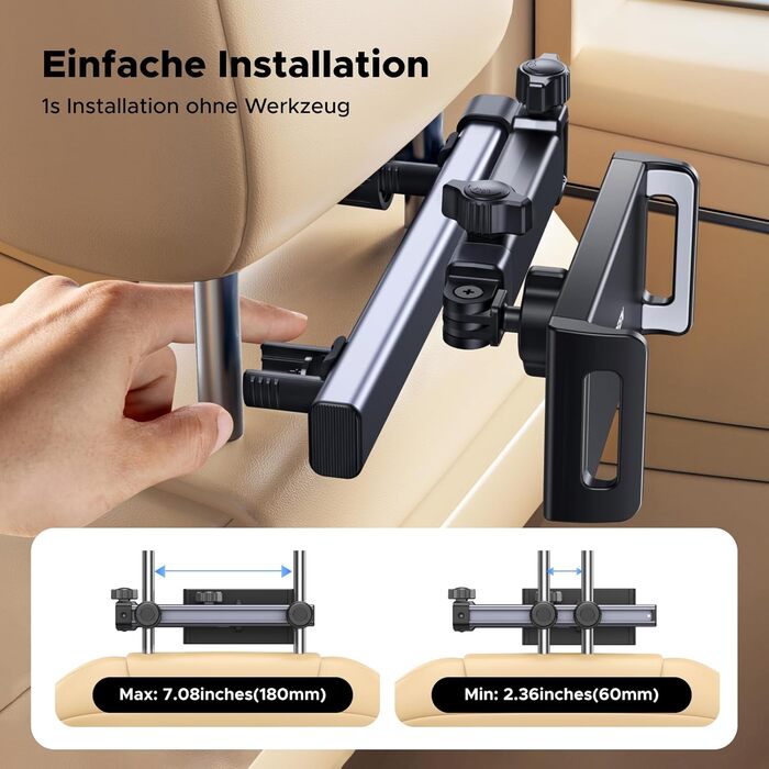 Тримач для планшета UGREEN в авто: 360° обертання, складна конструкція, універсальний для iPad, iPhone, Switch, Kindle (4.7-9.8 дюймів)