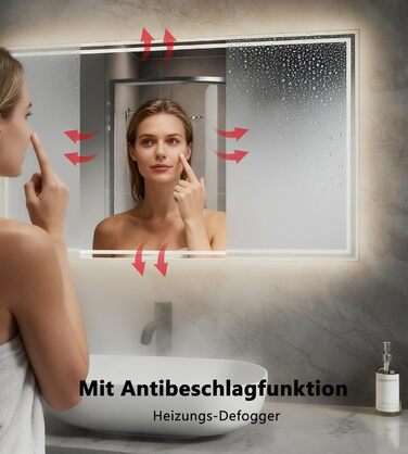 Дзеркало для ванної кімнати SVNR з підсвічуванням, 40x60 см, LED, алюмінієва рама, захисне скло, IP44, 4 кольори світла, проти запотівання