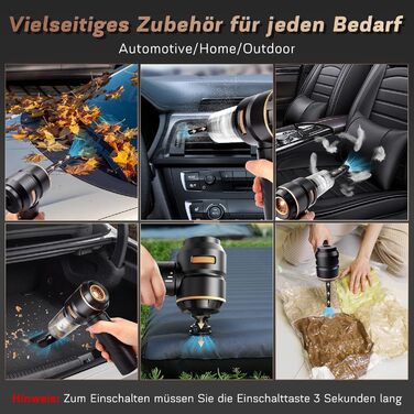 Акумуляторний портативний пилосос MILFECH 4-в-1 22000Pa для авто, дому, шерсті тварин, безщітковий мотор, 3 швидкості, чорний