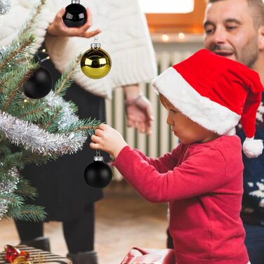 Набір ялинкових прикрас Hengsong - 24 чорні скляні кулі з золотом, 6 см