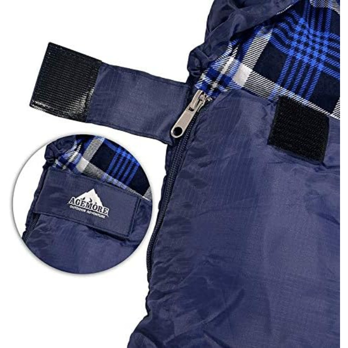 Adult Cotton Flannel Sleeping Bag - Camping, Hiking, Travel - Lightweight 3-4 Season Sleeping Bag (Blue/Blue)