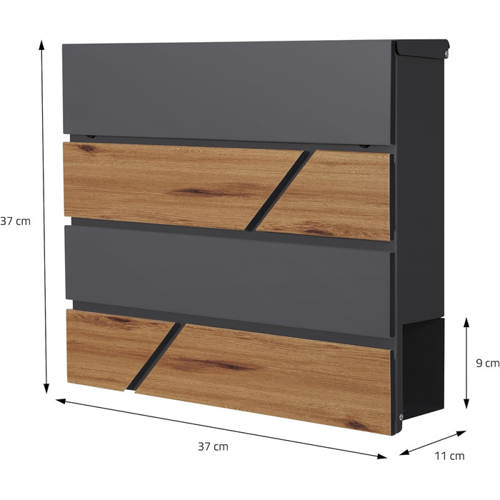 Поштовий ящик ML-Design Anthrazit/Ефект дерева Дуб, сталь, 37x37x11 см. Сучасний настінний поштовий ящик з газетницею, з замком та 2 ключами.