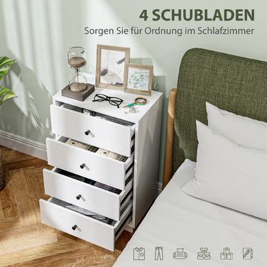 HOMCOM Chest of Drawers Sideboard with 4 Drawers Storage Cabinet Made of Wood Composite Modern Style Drawer Cabinet, Chest of Drawers for Living Room, Bedroom, Hallway 47 x 29 x 75 cm White | Aosom