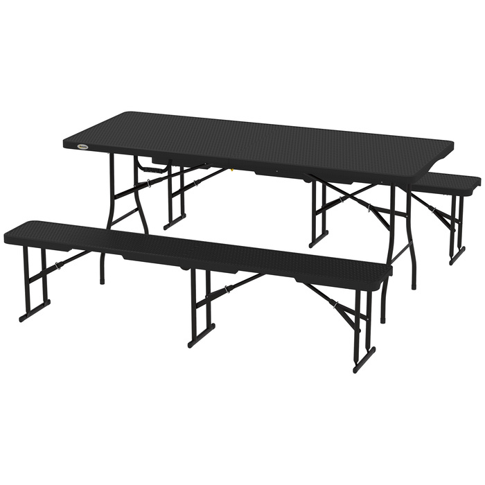 Outsunny 3-Piece Picnic Table and Bench Set, Folding, Plastic & Metal, Black