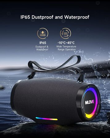 Портативна Bluetooth колонка MLOVE E90 80W з RGB підсвіткою, водонепроникна IP65, TWS, стереозвук для вечірок на природі