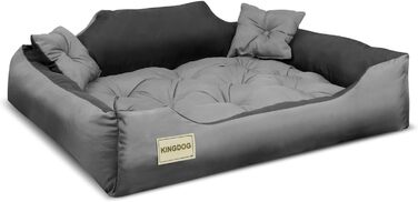 KingDog Microfiber Dog and Cat Bed with Two Cushions, Dog Cushion, Dog Basket, Pet Bed, Washable, Waterproof Material (Inner Dimensions: 40x30cm / Outer Dimensions: 55x45cm, Grey/Black)
