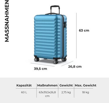 Набір валіз NUMADA 4 шт. (75см, 63см, 53см) + сумка для туалету, ABS, жорсткий, водостійкий, 4 колеса, з замком