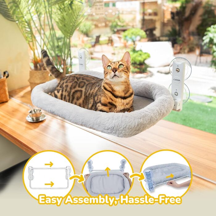 Кішка гамак на вікно CATISM з подушкою, 52x30 см, до 20 кг, сірий, для котів