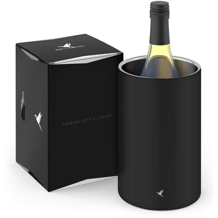 Охолоджувач для пляшок вина, шампанського та ігристого вина з нержавіючої сталі, подвійні стінки. Ідеальний для вечірніх посиденьок на природі. Чорний.