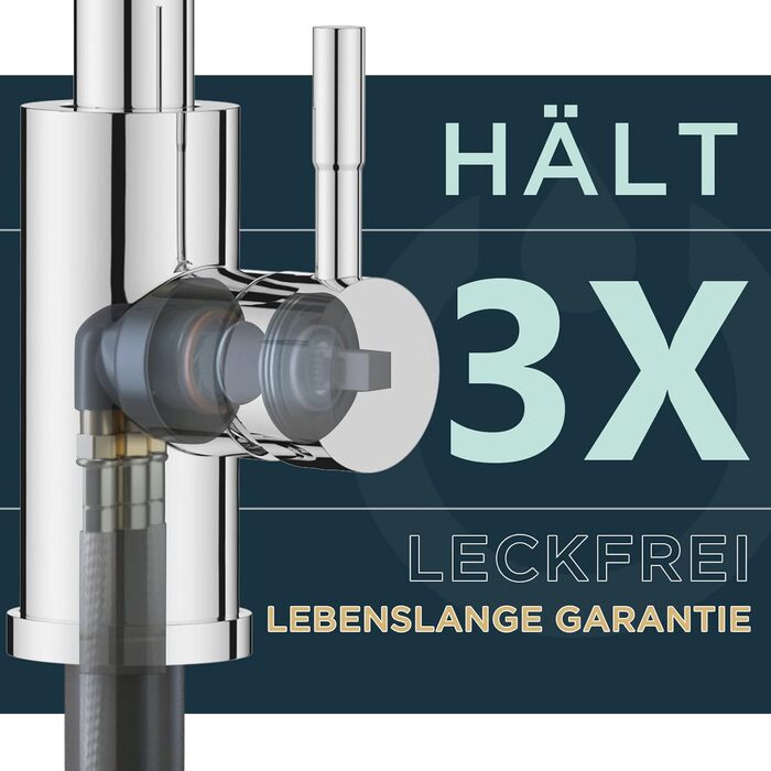 Змішувач кухонний FORIOUS чорного кольору з високим виливом та висувною лійкою, поворотний на 360°, полірований хром