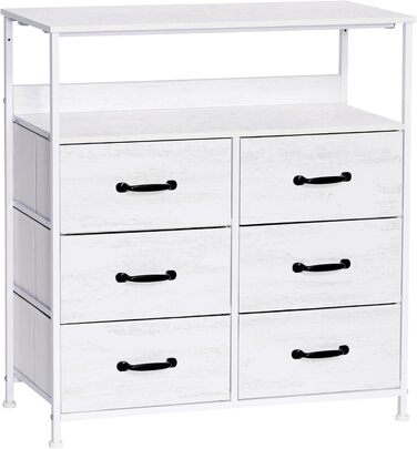 LYNCOHOME Chest of Drawers, Fabric Chest of Drawers, TV Stand Sideboard with 6 Fabric Drawers, Storage Cabinet Bedroom Drawer Chest Kitchen Organizers Furniture for Office Hallway (White-826)