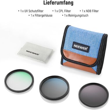 Набір фільтрів для об'єктива камери NEEWER 58mm: UV, CPL, ND8 - захист, поляризація, нейтральний фільтр