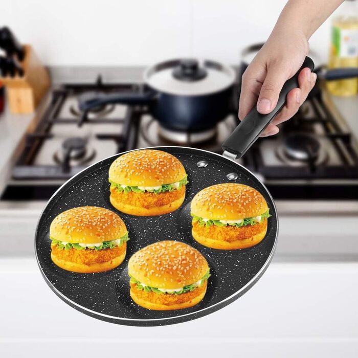 Non-stick frying pan, fried egg burger pan with handle, 4-egg pancake frying pan non-stick fried egg pan with 4 holes crepe pan burger eye pan suitable for gas stove/electric ceramic hob