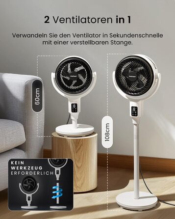 Standventilлятор Pro Breeze AirFlo 109 см з пульт. керування та LED-дисплеєм – 2 режими, гойдання, 29 дБ, регулювання висоти, енергоефективний для спальні, офісу та дому.