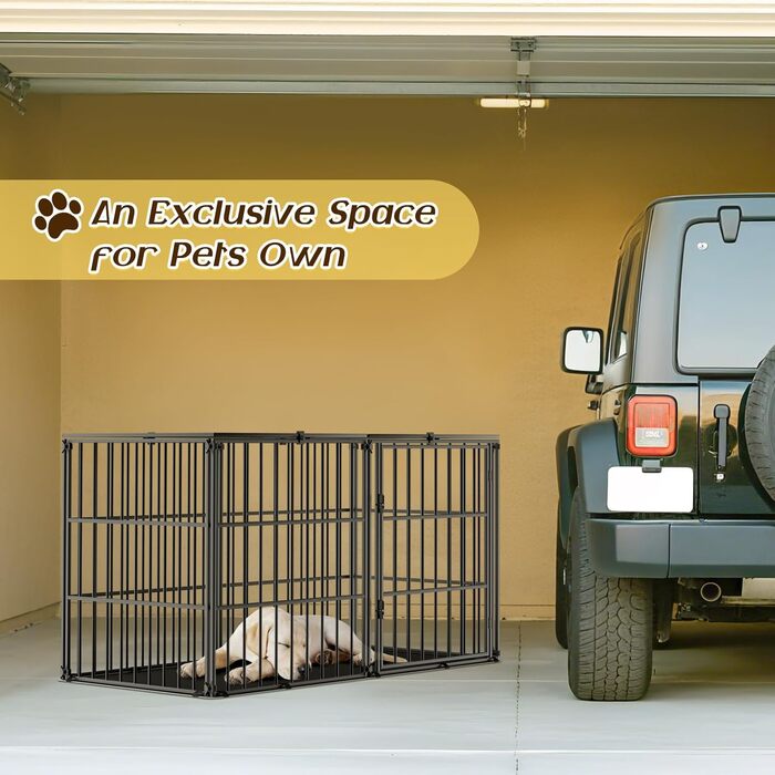 Міцний собачий переносний клітка Pawaboo 56 дюймів: надійний, анти-гризун, з килимком, металевий вольєр для собак з замком, чорний