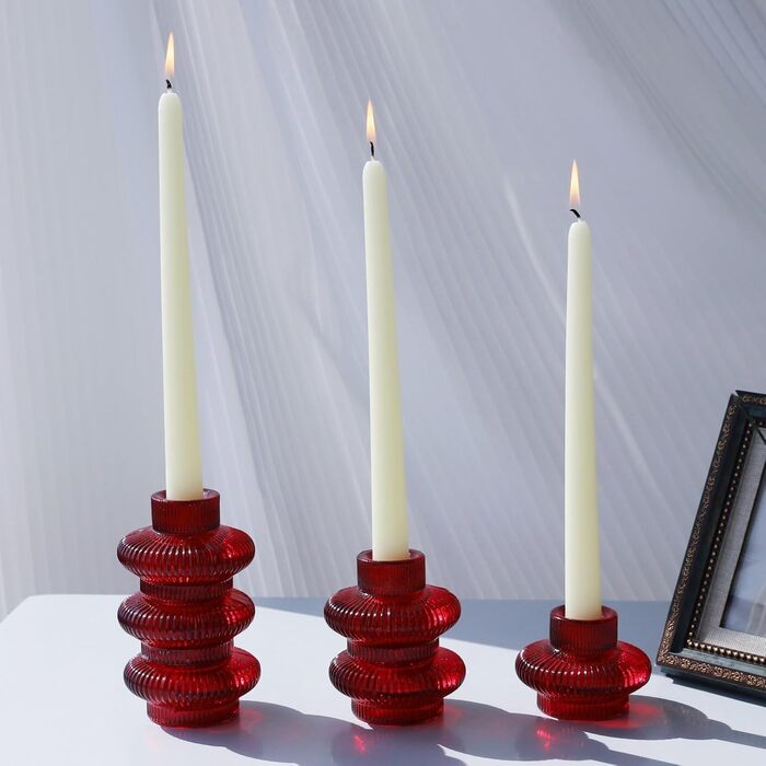 VOHO Candle Holders, Ribbed Glass, Stylish Boho Candle Holders, Stackable and Reversible, for Candle Stands and Votive Candles, e Candle Holders, Table Decoration, Set of 12 (Red/Getaway, Solid (Getaway Solids))