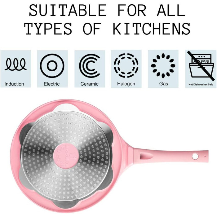 Сковорода для млинців Erreke з антипригарним покриттям, рожева, для індукційних плит, 7 смайликів