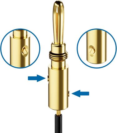 Набір бананових конекторів DeleyCON (8 шт.) – позолочені, гвинтові, для акустичних/динамічних кабелів, 0.75-4.5 мм, Hi-Fi аудіо, домашній кінотеатр, сірий